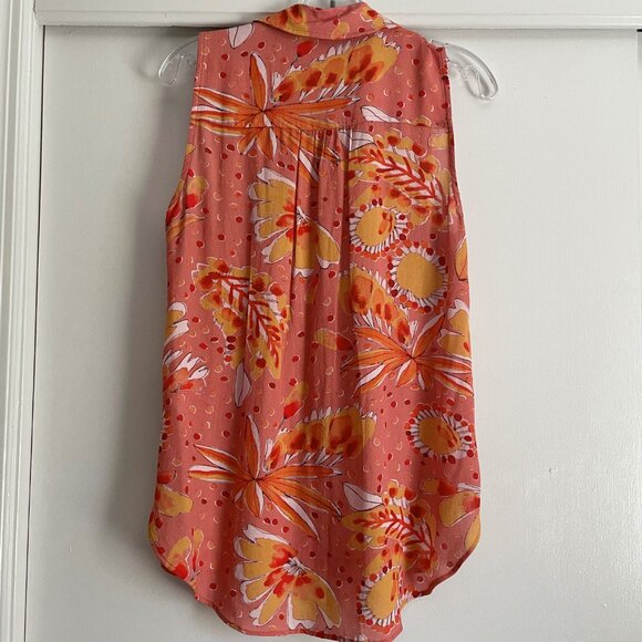 NWOT Vera for Anthropologie Floral Sleeveless Top Size S Pink Orange Blouse - Picture 11 of 15
